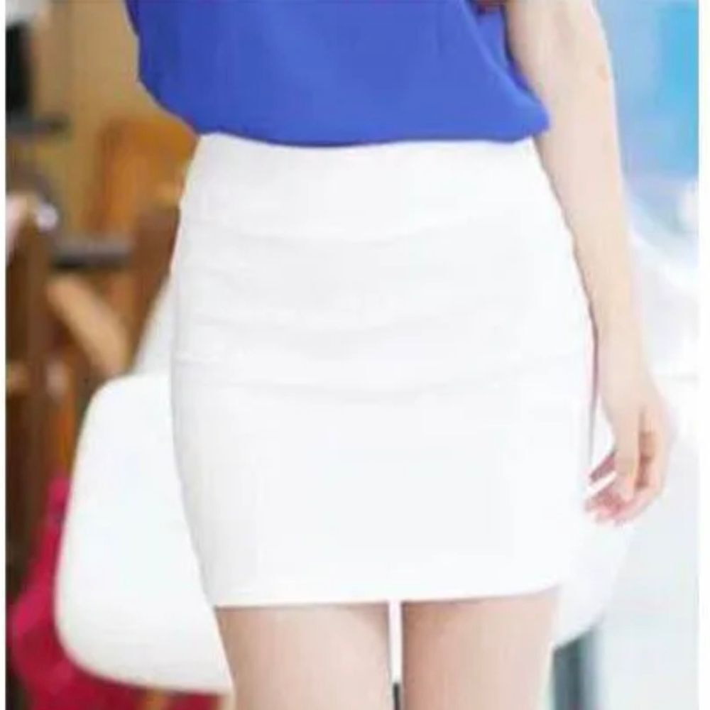 Women Mid Waist Pencil Mini Pleated Skirt Stretch Office Lady Bodycon Tight Fit